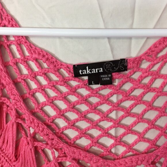 Takara Women Swimsuit Cover Up Top Pink Size Large BOHO Open Weave NWT - Picture 5 of 8
